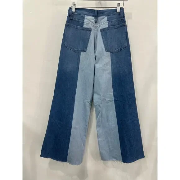 Frame Cotton Denim Split Seam Wide Leg Jeans Two-Toned Blue Women's Size 24 - Picture 6 of 9